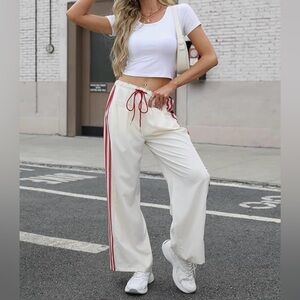 Off White and Red Women's Track Pants- New